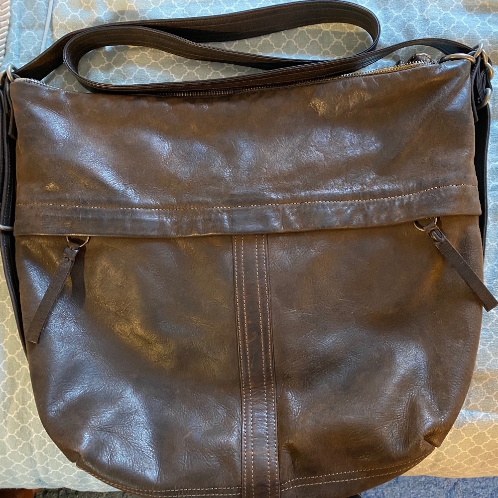 Distressed expresso leather HOBO rough and tumble bag size large